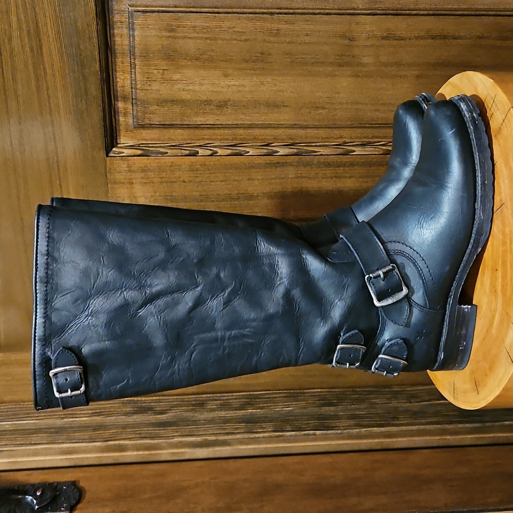 Frye Boots Veronica Back Zipper Buckles Black 7.5 M